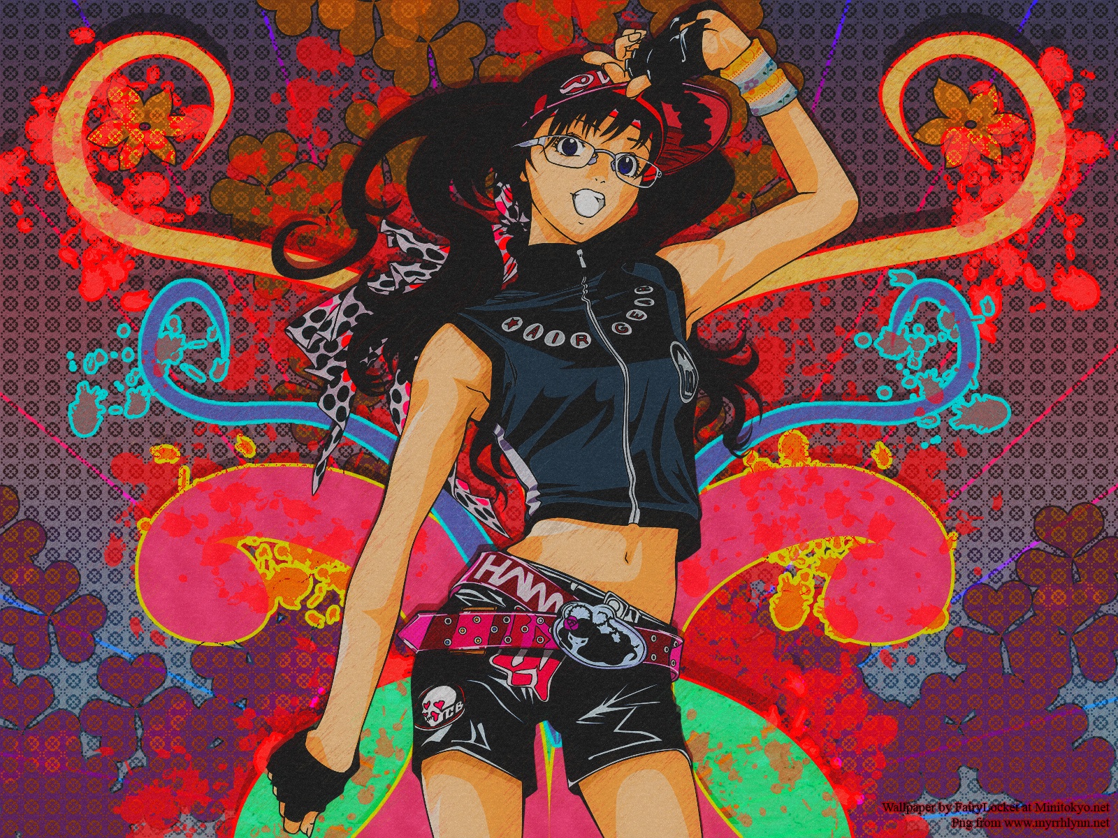 air_gear, black_hair, blue_eyes, glasses, gloves, hat, long_hair, noyamano_ringo
