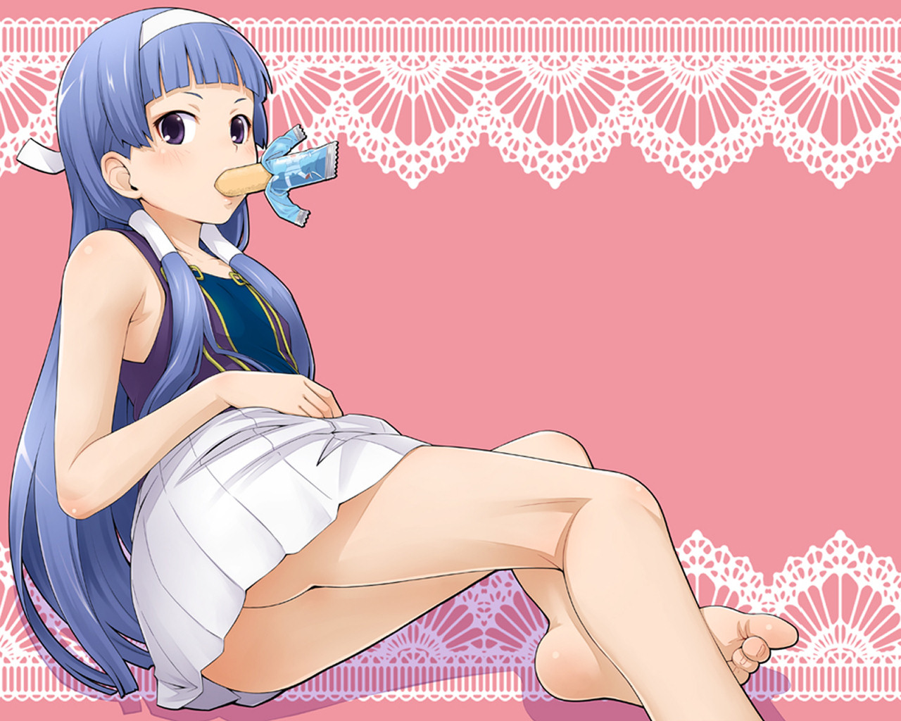 ass, blue_hair, ha-ru, kannagi_crazy_shrine_maidens, long_hair, nagi, nopan, purple_eyes