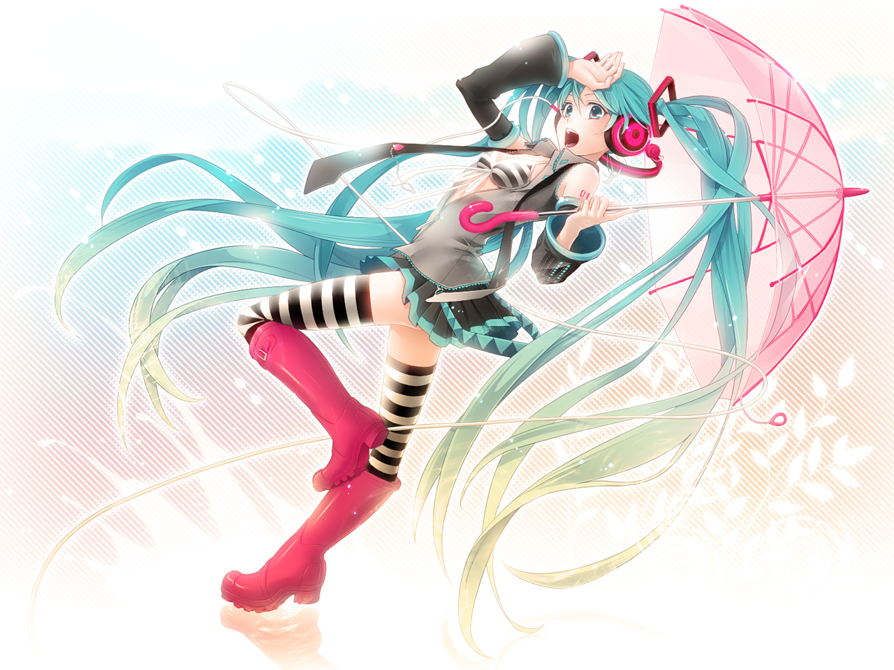 hatsune_miku, headphones, hima_(ab_gata), long_hair, melt_(vocaloid), thighhighs, twintails, umbrella