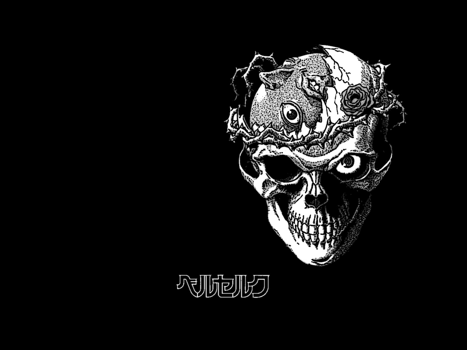 behelit, berserk, black, flowers, monochrome, rose, skull