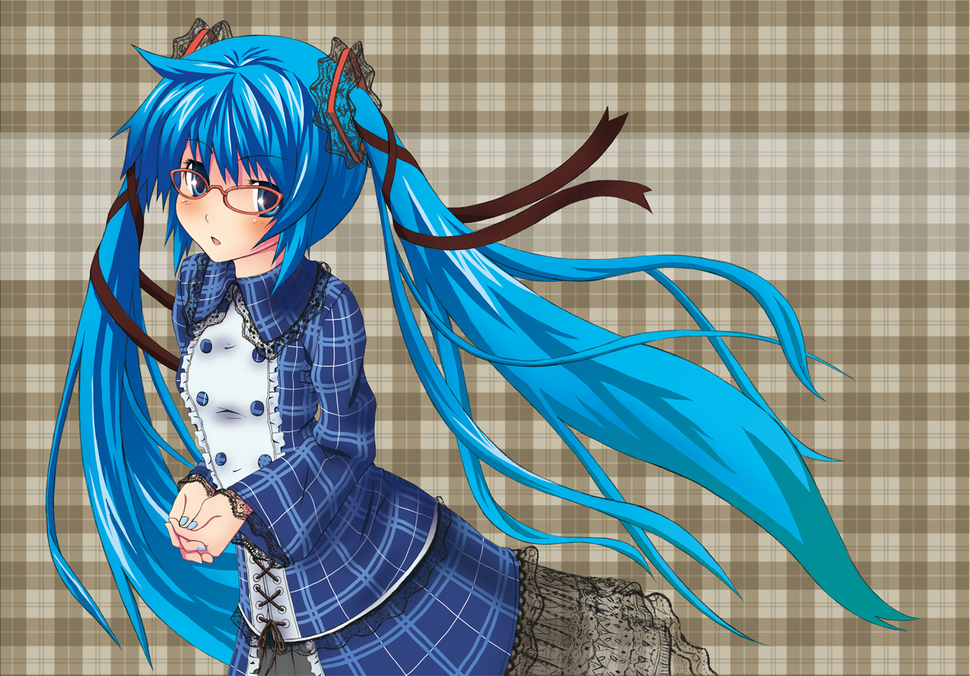 blush, glasses, hatsune_miku, nekonaka, vocaloid