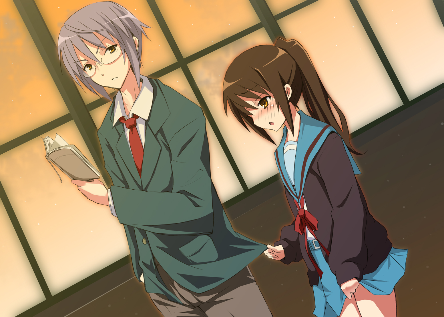 genderswap, glasses, kyonko, nagato_yuki, school_uniform, suzumiya_haruhi_no_yuutsu, towaru_ana