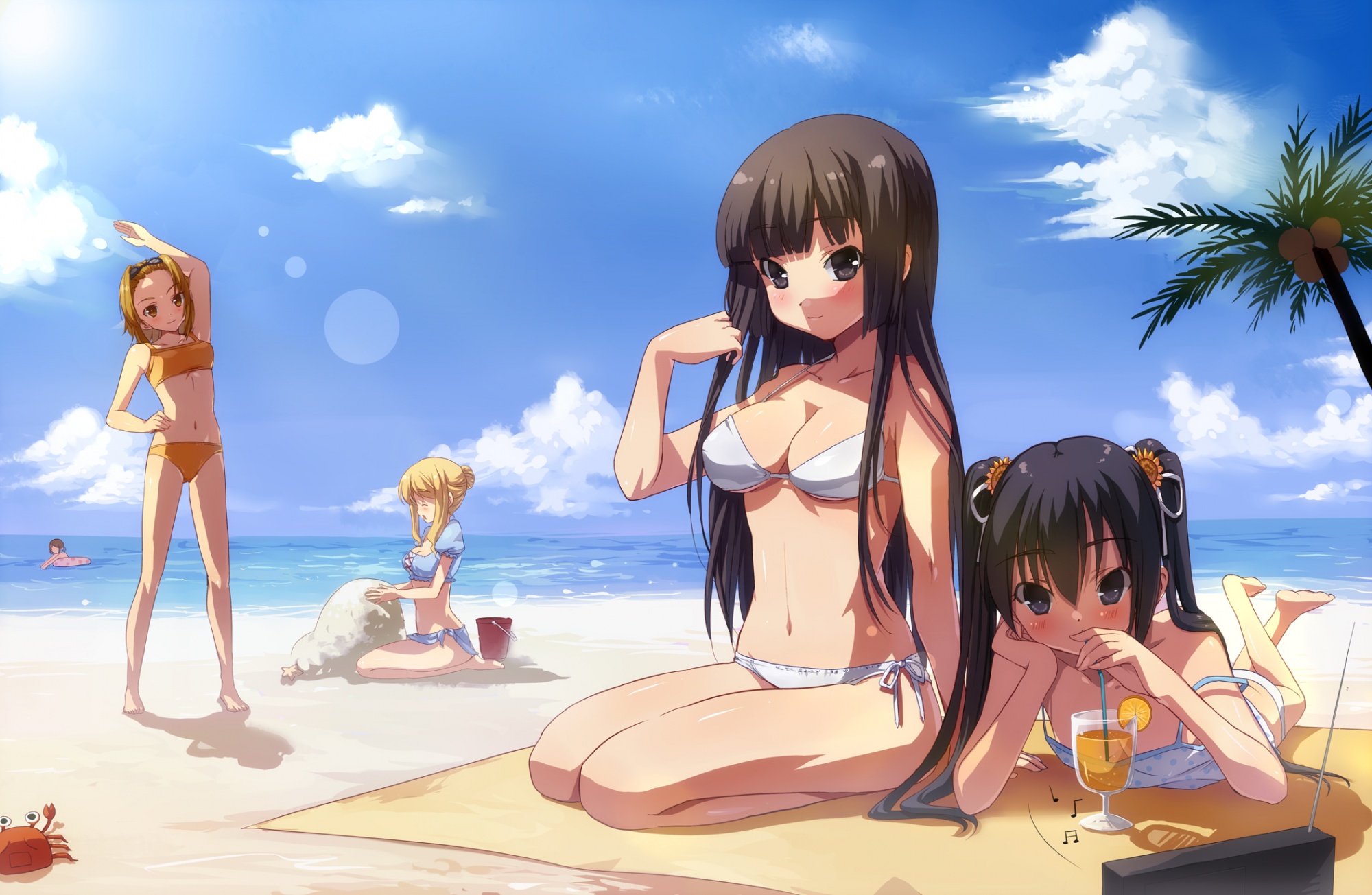 akiyama_mio, beach, bikini, hirasawa_yui, k-on!, kotobuki_tsumugi, li_(liras), nakano_azusa, swimsuit, tainaka_ritsu