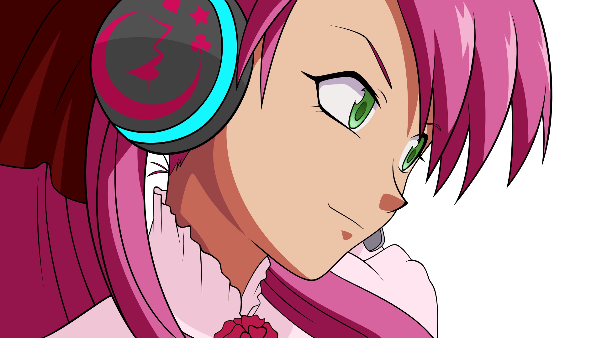 basquash!, close, green_eyes, headphones, long_hair, pink_hair, rouge, white