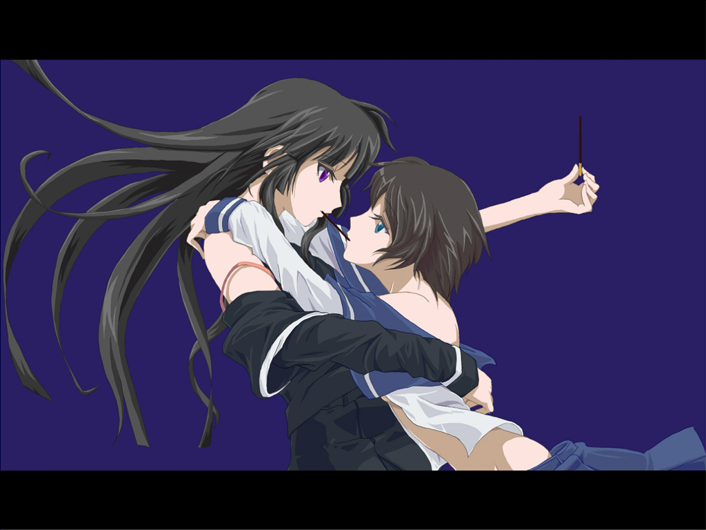 black_hair, blue_eyes, brown_hair, food, ga-rei_zero, isayama_yomi, kannazuki_no_miko, long_hair