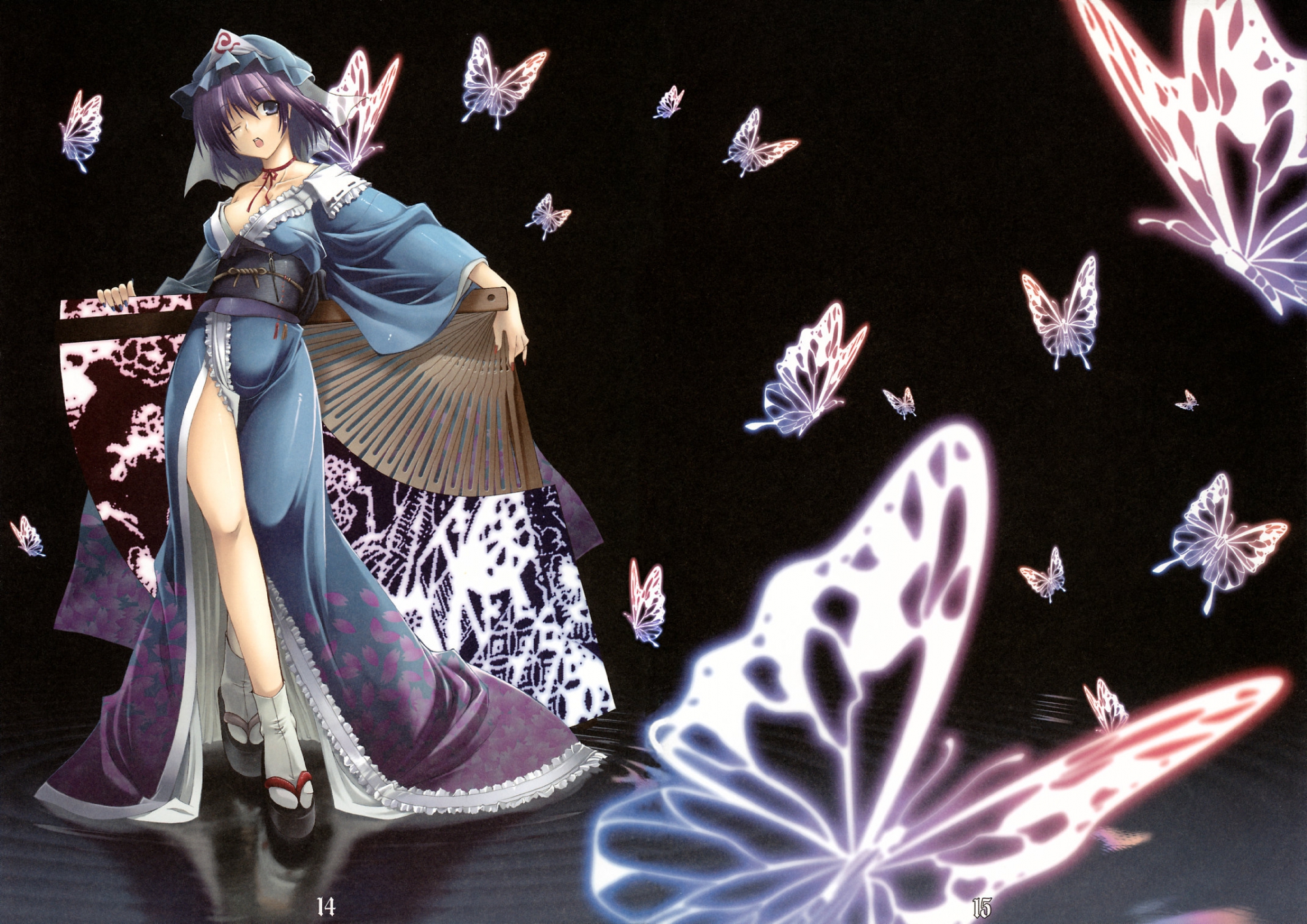 butterfly, minakuchi_takashi, saigyouji_yuyuko, touhou, water