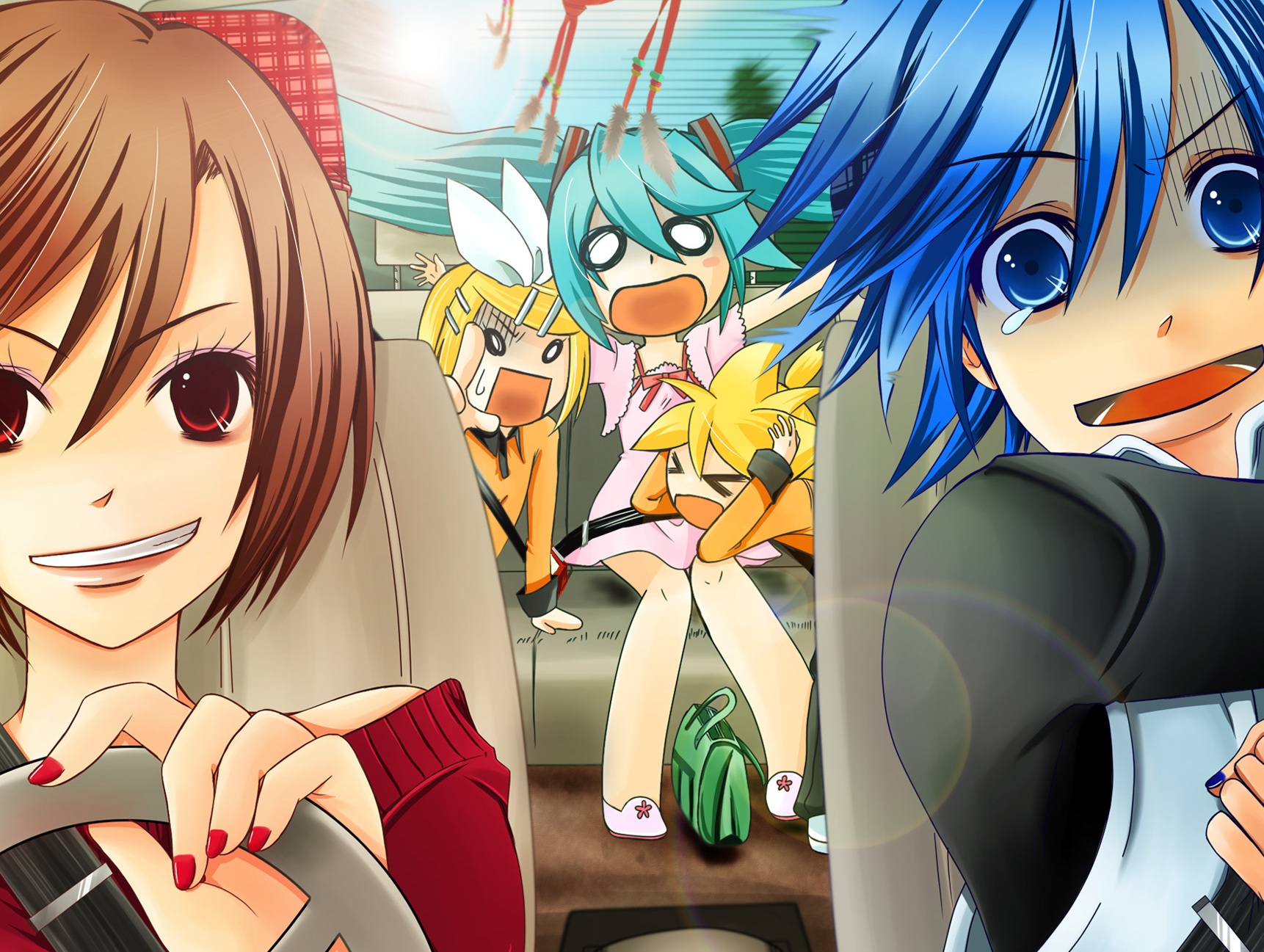 agi_(holic2007), car, cropped, group, hatsune_miku, kagamine_len, kagamine_rin, kaito, male, meiko, vocaloid