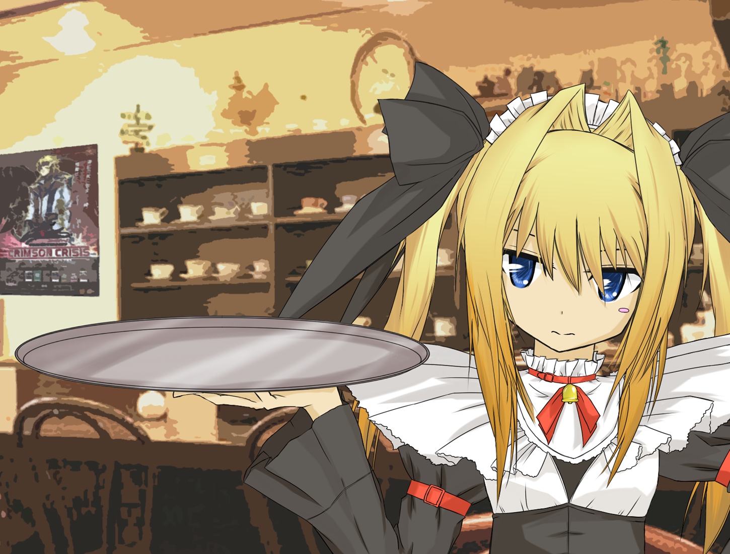 blonde_hair, blue_eyes, katori_rea, parfait_chocolat, twintails, waitress