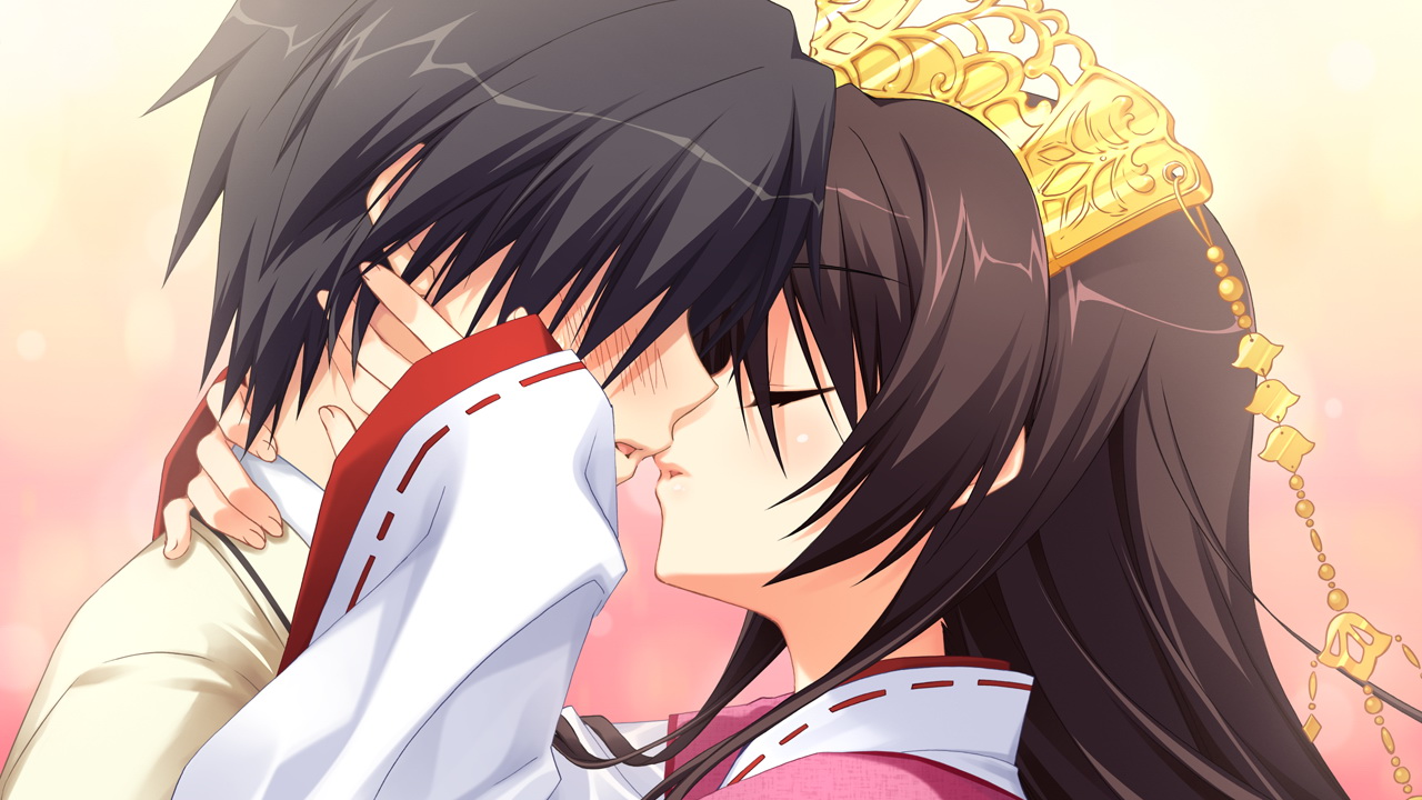 blush, chitose_haruki, game_cg, kiss, tenshinranman, unohana_no_sakuyahime, yuzusoft