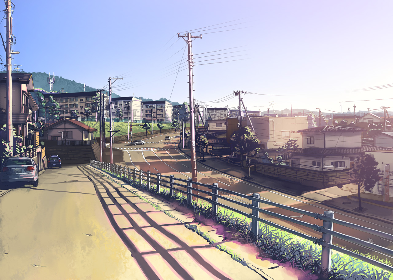 building, car, city, fo~do, grass, no_humans, scenic, sky