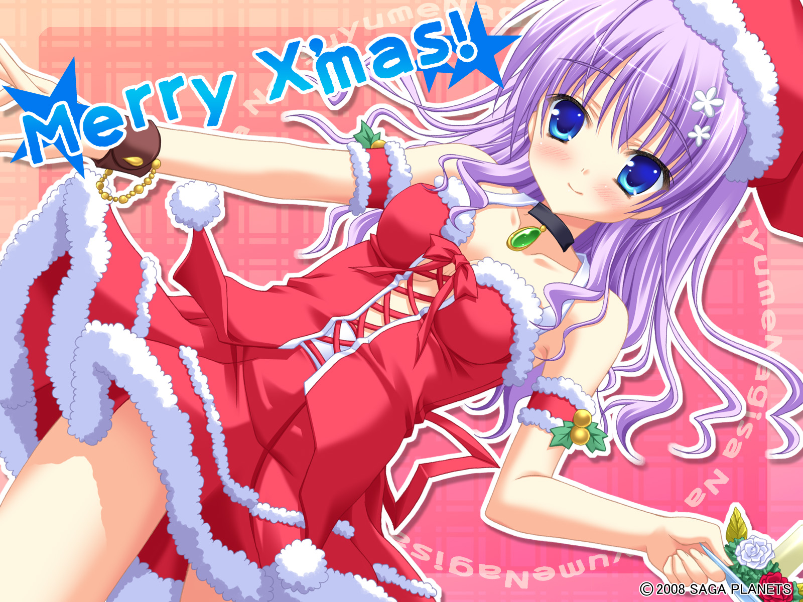 blue_eyes, blush, breasts, christmas, hat, long_hair, mihama_hitsuji, natsu_yume_nagisa