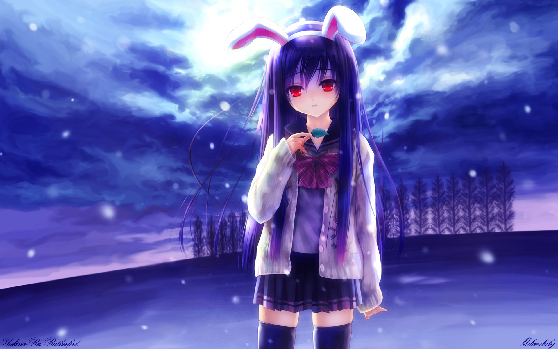 animal_ears, bunny_ears, bunnygirl, clouds, goto_p, original, purple_hair, red_eyes