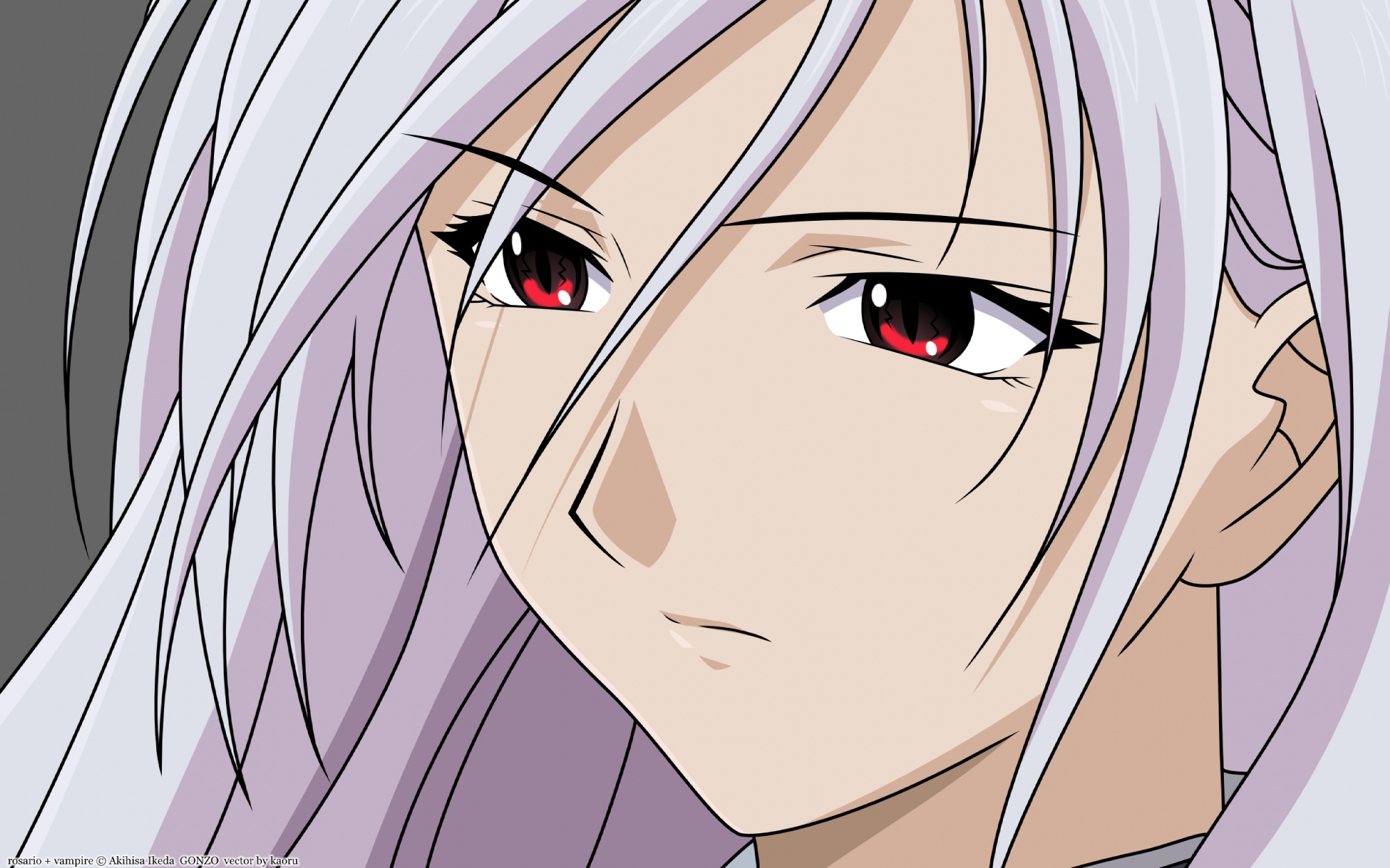 akashiya_moka, close, red_eyes, rosario+vampire, white_hair