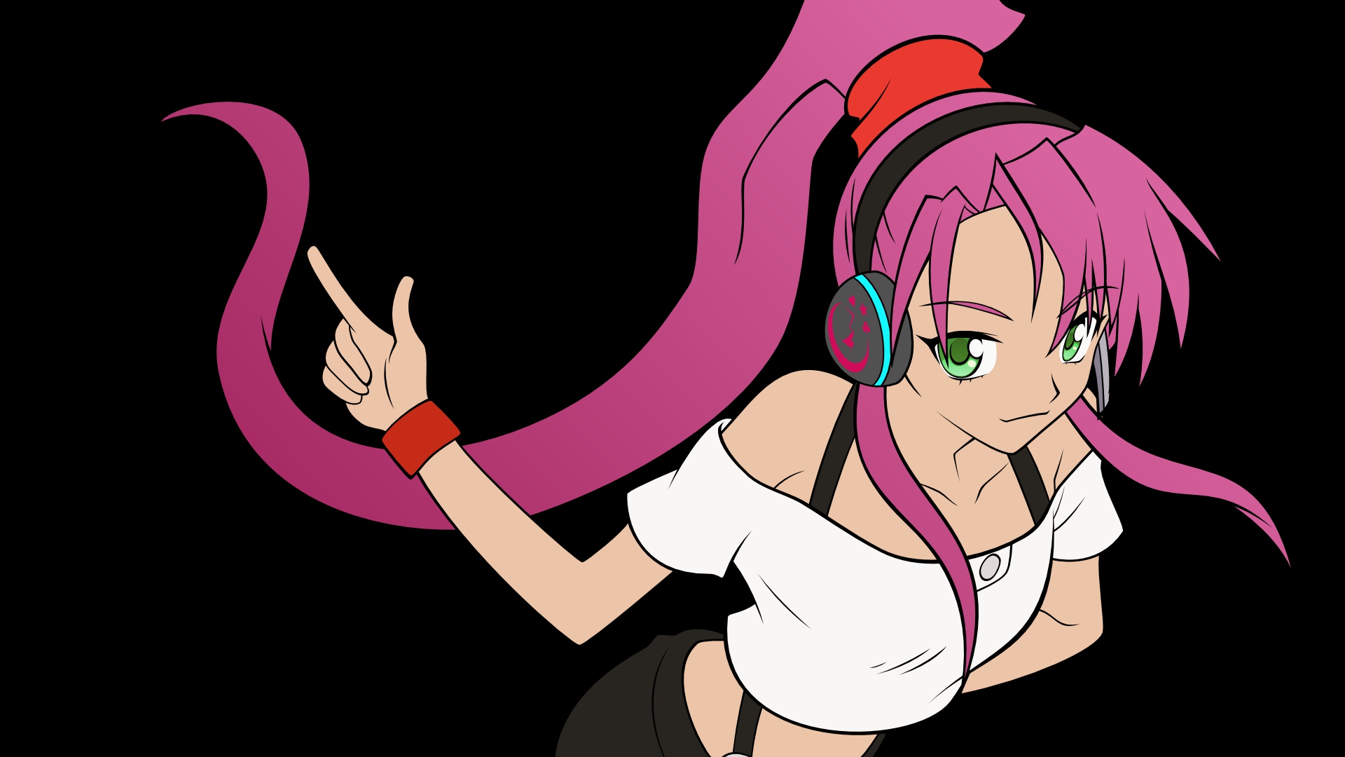 basquash!, green_eyes, headphones, long_hair, pink_hair, rouge, transparent, vector