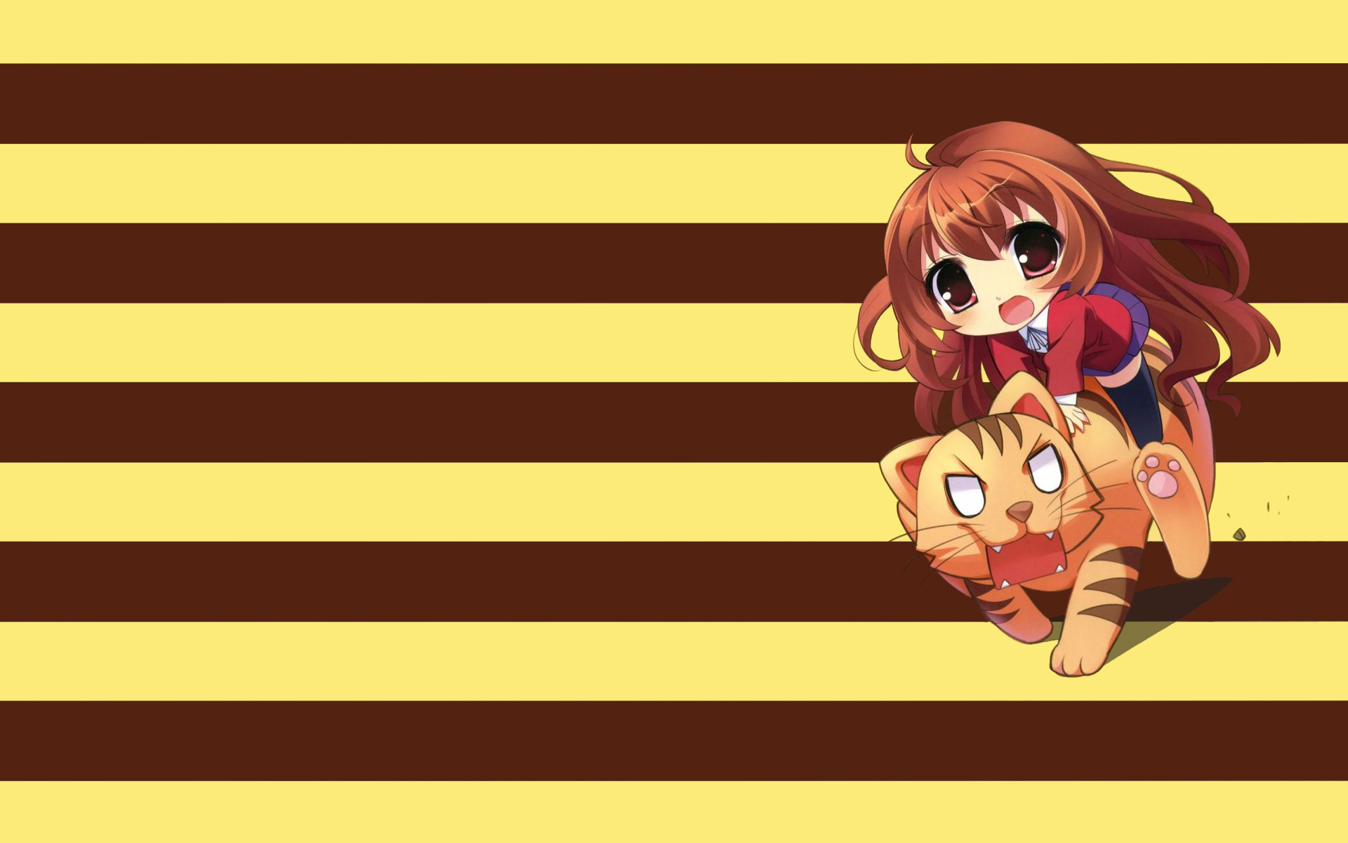 aisaka_taiga, animal, brown_hair, chibi, long_hair, palmtop_tiger, red_eyes, school_uniform