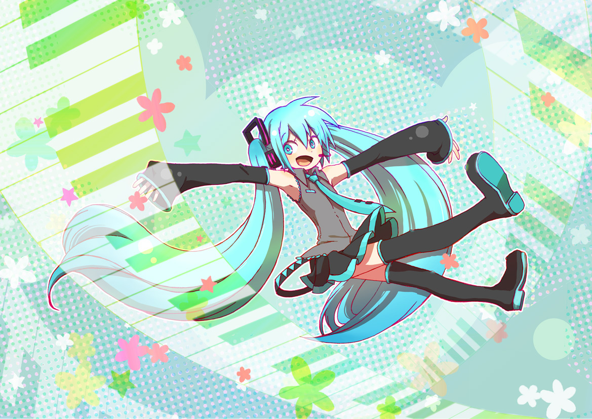 aqua_eyes, aqua_hair, hatsune_miku, long_hair, sachiko, thighhighs, twintails, vocaloid