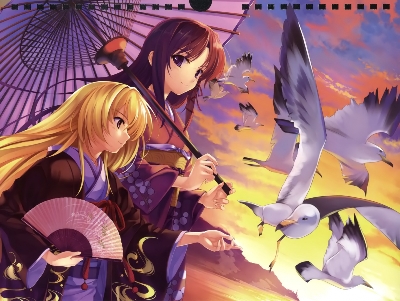 cradle, fortune_arterial, japanese_clothes, kimono, kuroya_shinobu, kuze_kiriha, misaki_kurehito, sendou_kaya