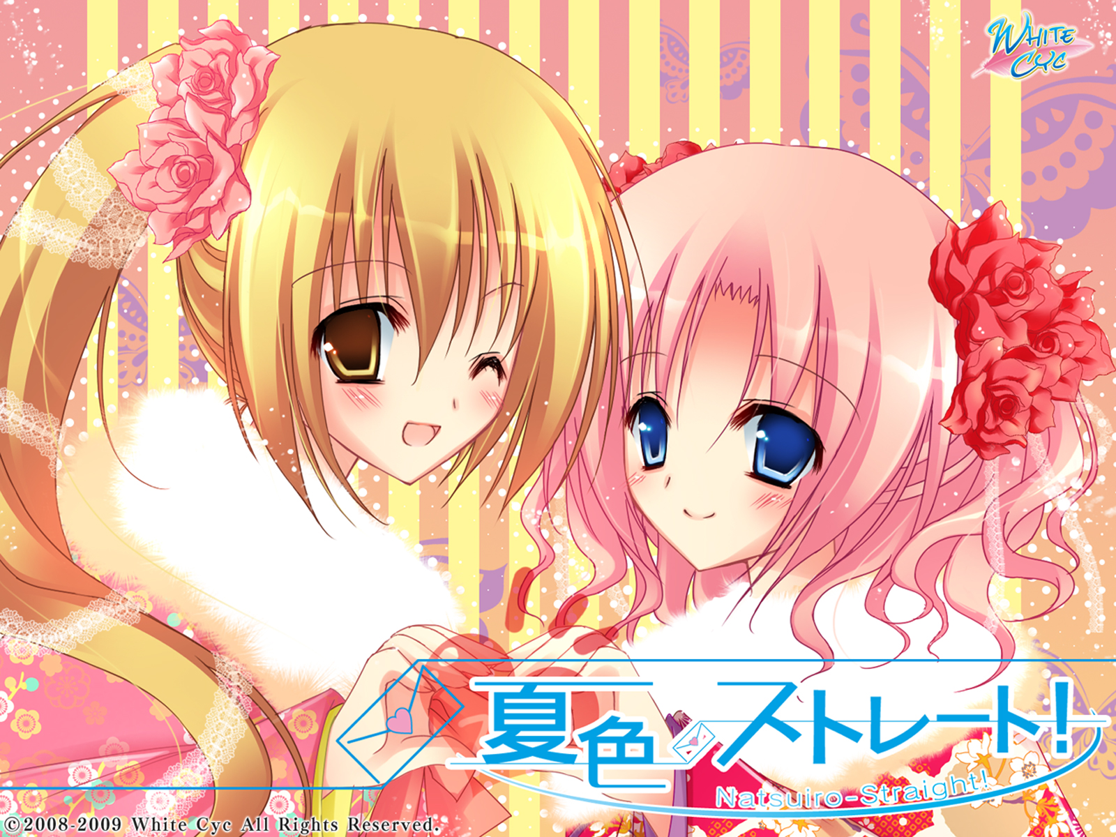 blue_eyes, brown_eyes, brown_hair, japanese_clothes, kimono, minagi_tsumuji, natsuiro_straight, pink_hair