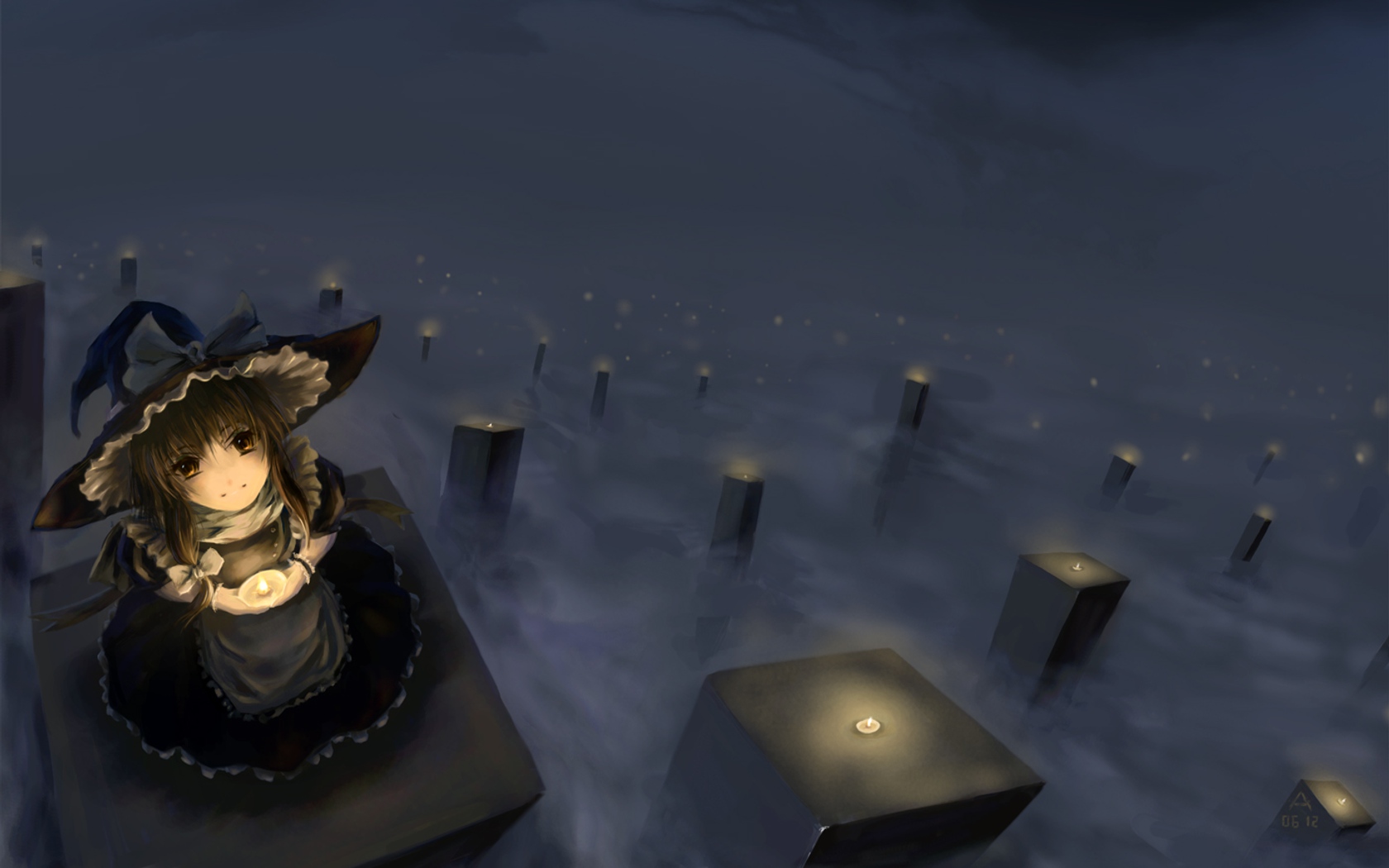 archlich, blonde_hair, clouds, dress, hat, kirisame_marisa, night, sky