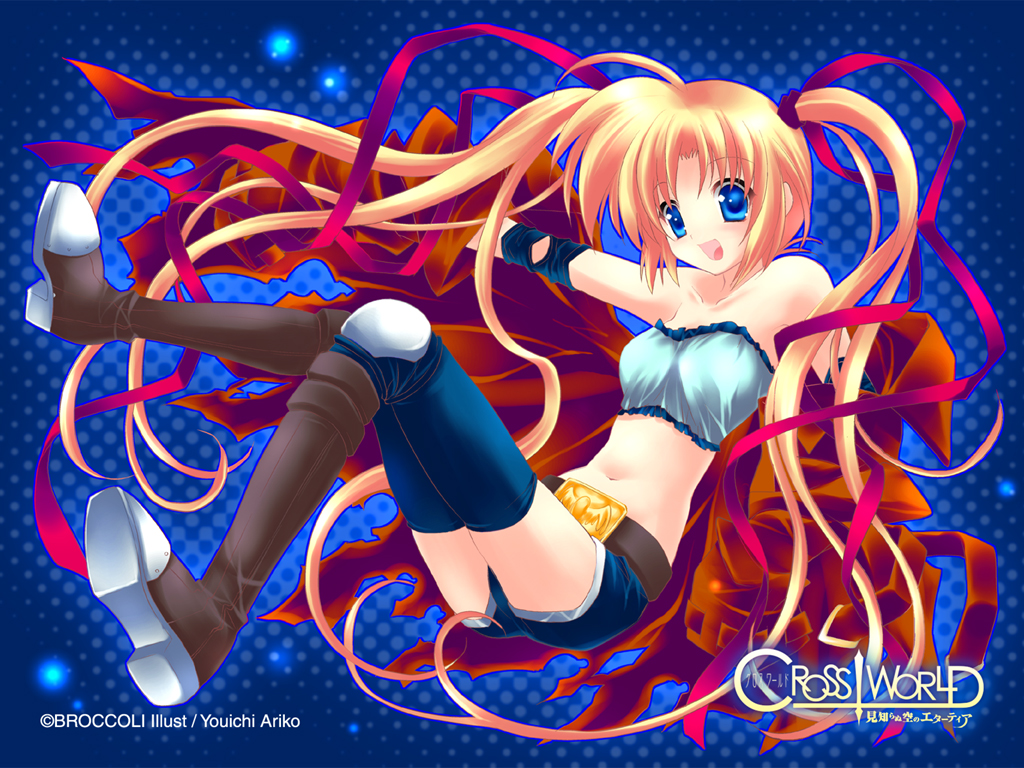 ariko_youichi, blonde_hair, blue_eyes, crossworld, thighhighs, twintails