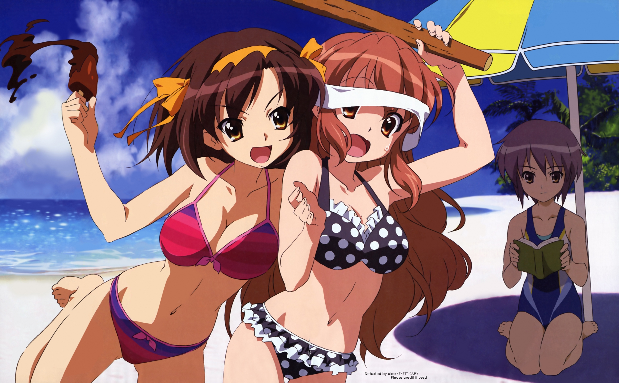 asahina_mikuru, bikini, nagato_yuki, suzumiya_haruhi, suzumiya_haruhi_no_yuutsu, swimsuit, takemoto_yasuhiro