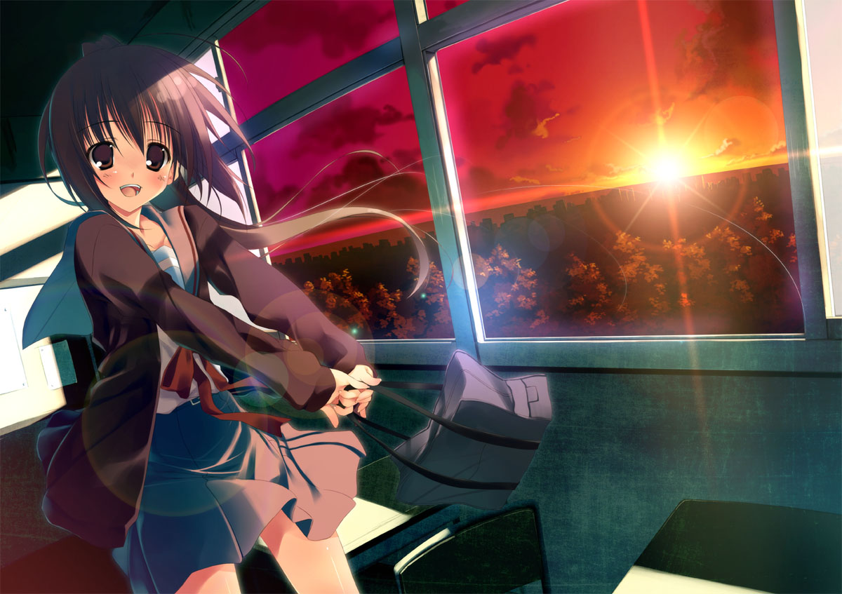 brown_eyes, brown_hair, genderswap, kagome, kyonko, long_hair, ponytail, school_uniform