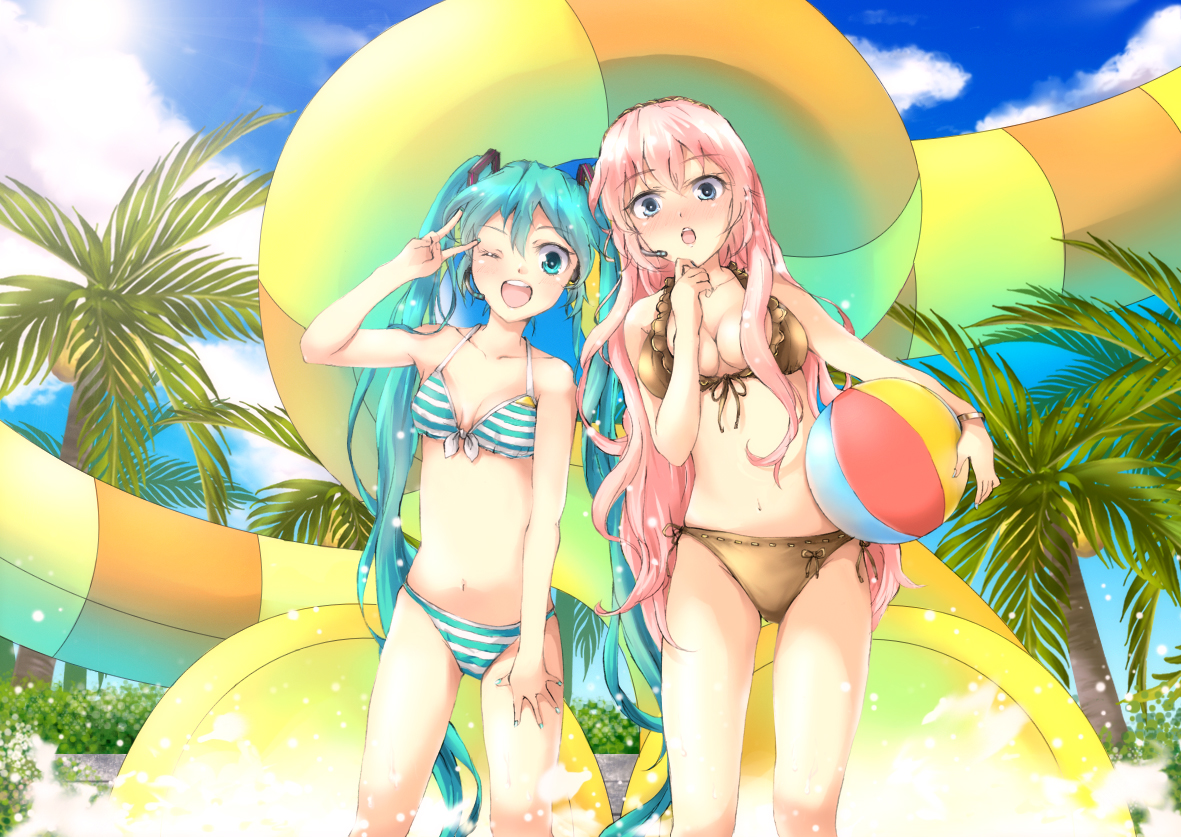 2girls, bikini, hatsune_miku, megurine_luka, project_diva, swimsuit, tottsuan, vocaloid
