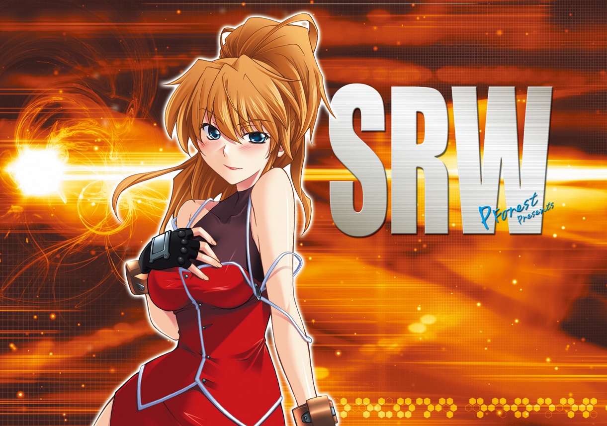 blue_eyes, excellen_browning, gloves, logo, orange, orange_hair, super_robot_wars