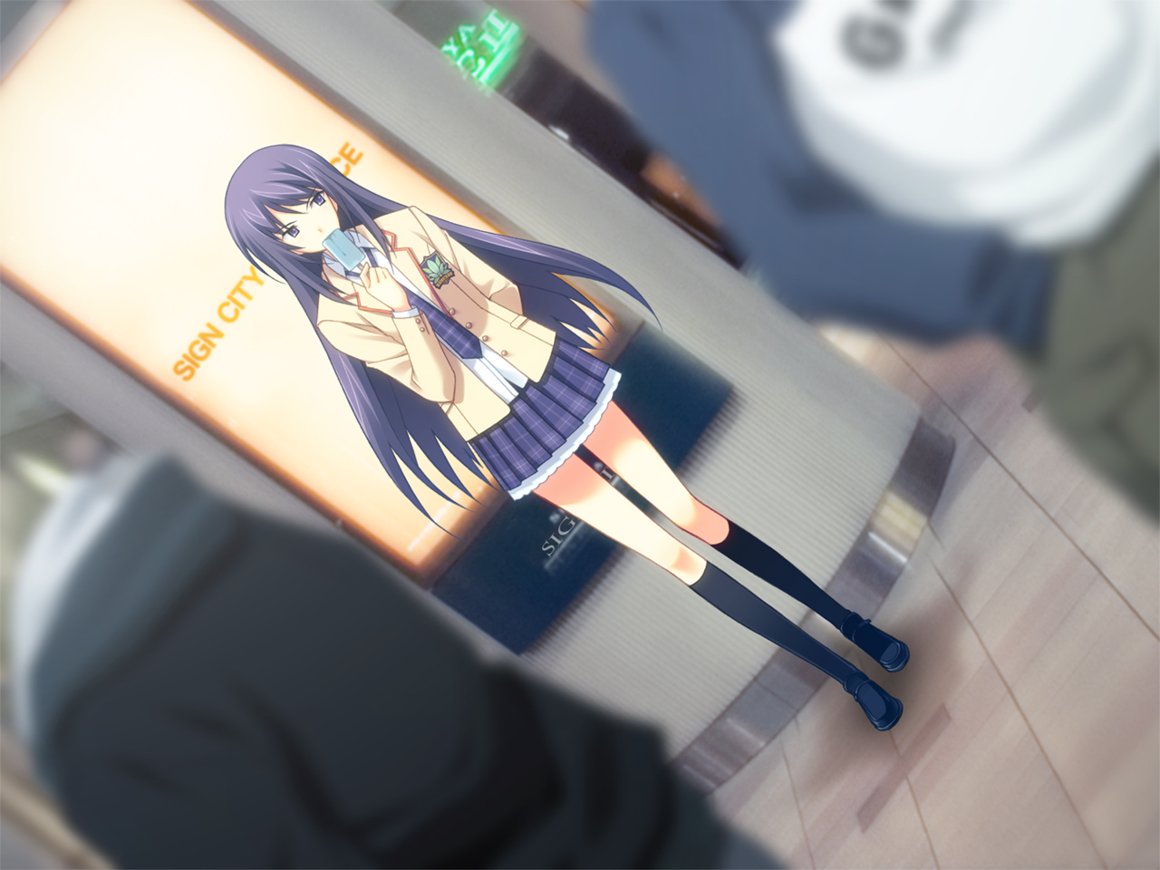 aoi_sena, black_hair, blue_eyes, chaos;head, food, ice_cream, kneehighs, long_hair
