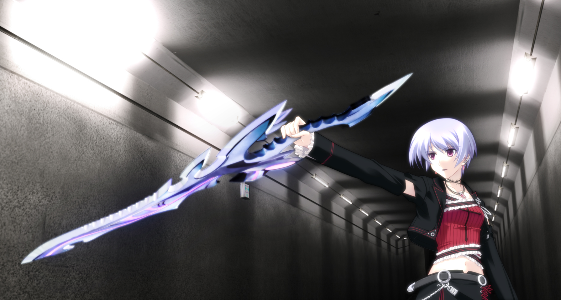 blue_hair, chaos;head, kishimoto_ayase, short_hair, sword, weapon