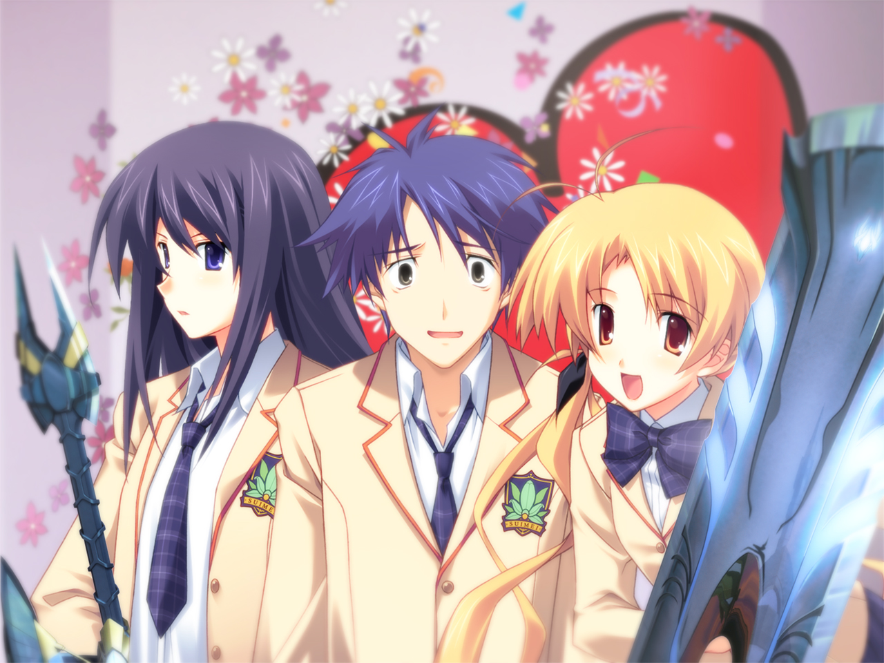aoi_sena, black_hair, blonde_hair, chaos;head, long_hair, orihara_kozue, school_uniform, short_hair