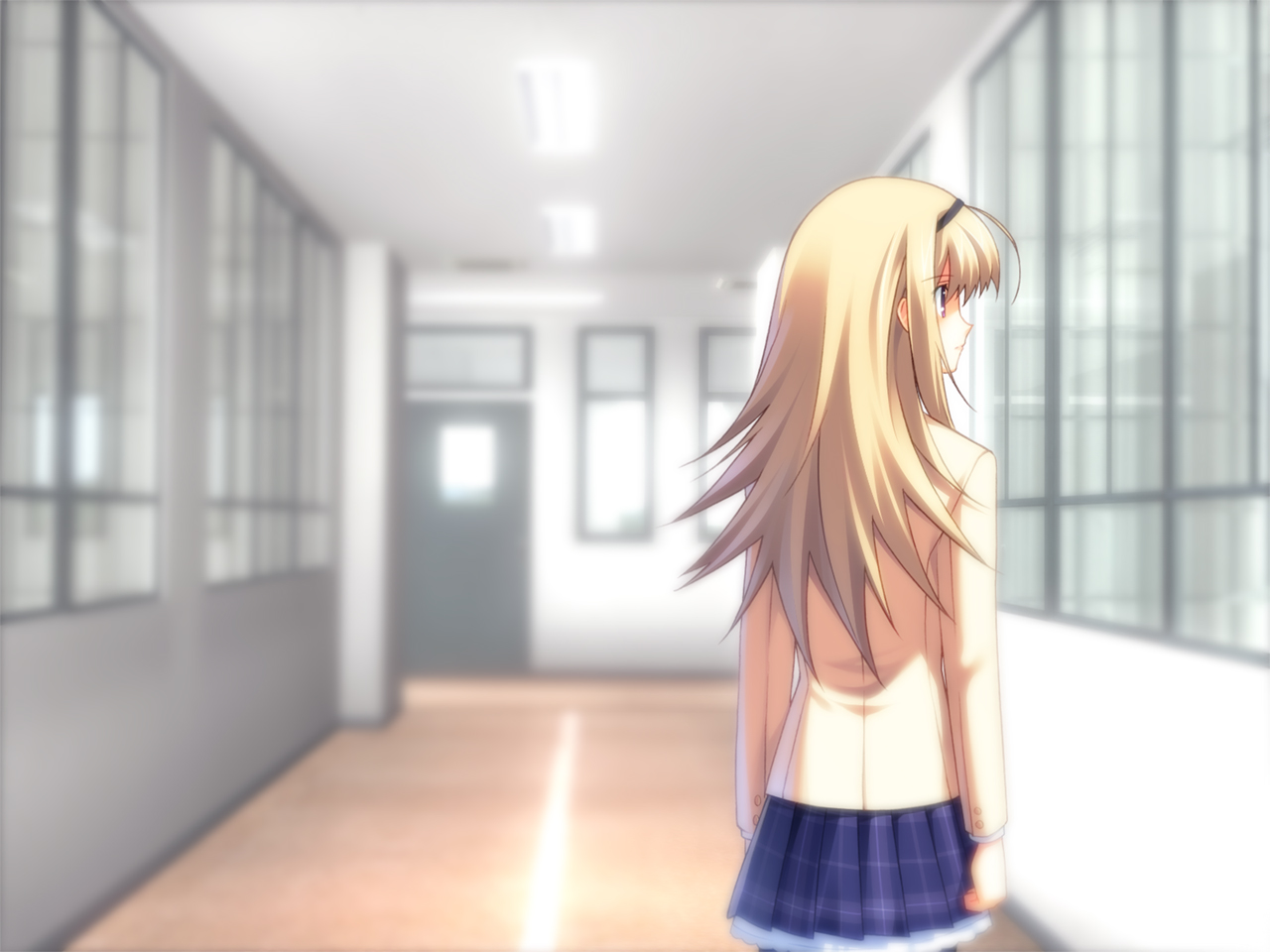 blonde_hair, chaos;head, long_hair, nishijou_nanami, school_uniform, skirt