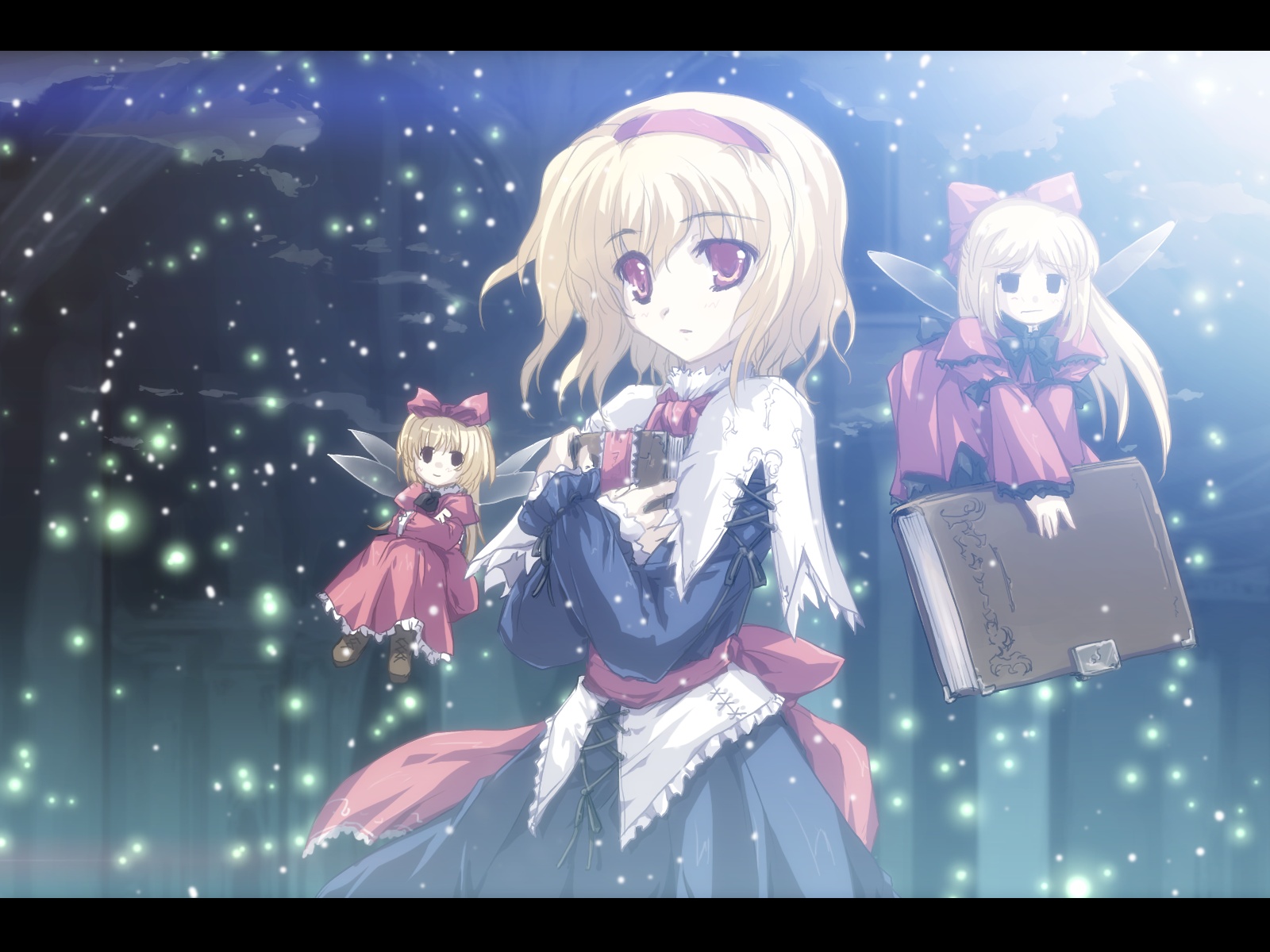 alice_margatroid, blonde_hair, book, boots, doll, dress, hourai, long_hair