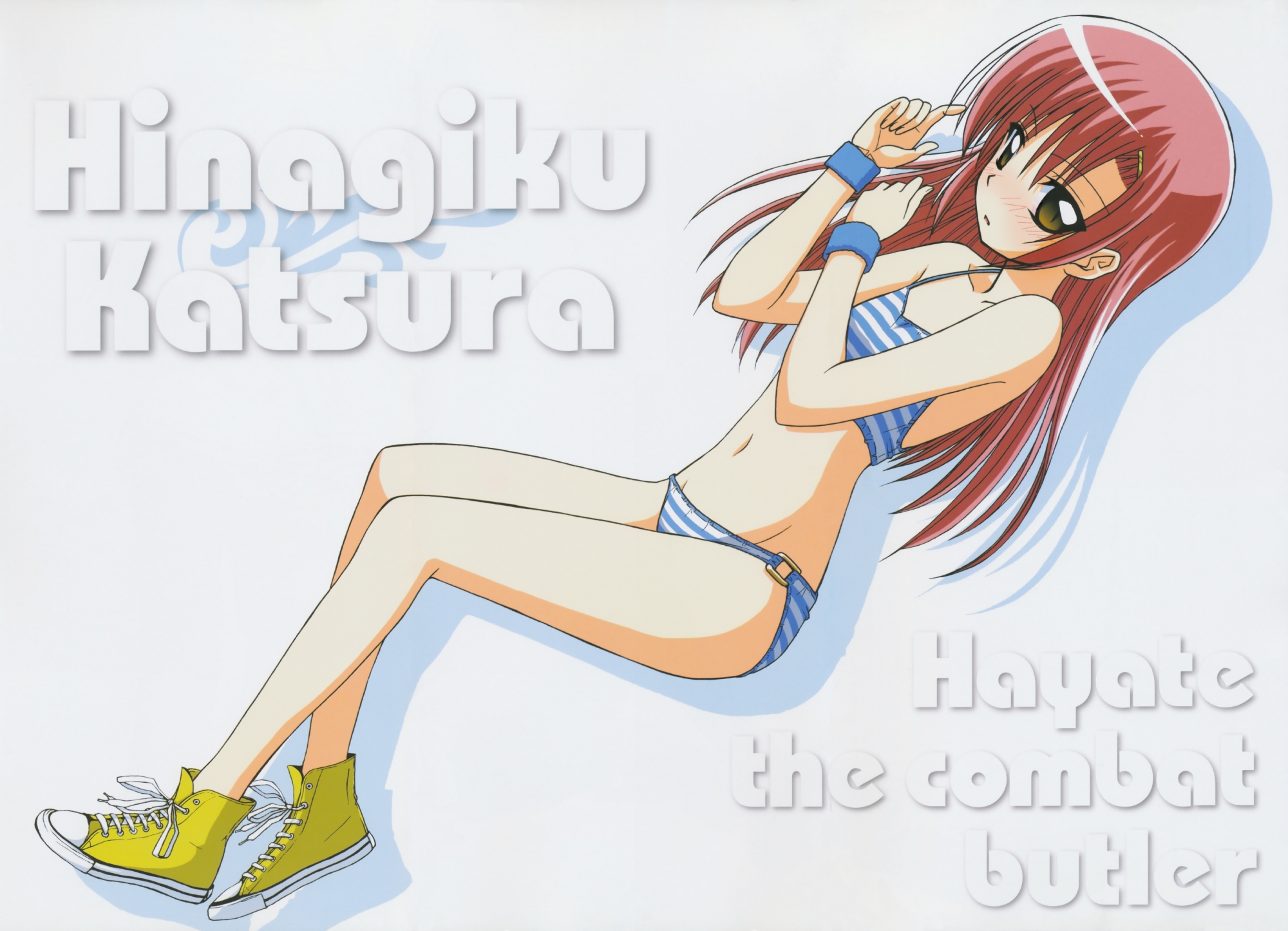bikini, blush, green_eyes, hata_kenjirou, hayate_no_gotoku, katsura_hinagiku, long_hair, red_hair, scan, swimsuit