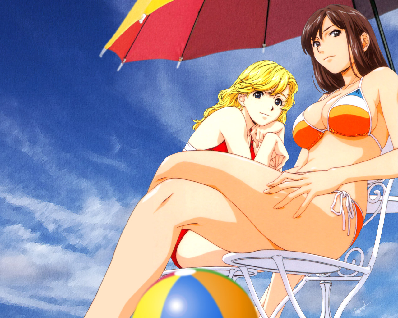 2girls, bikini, horibe_hiderou, swimsuit