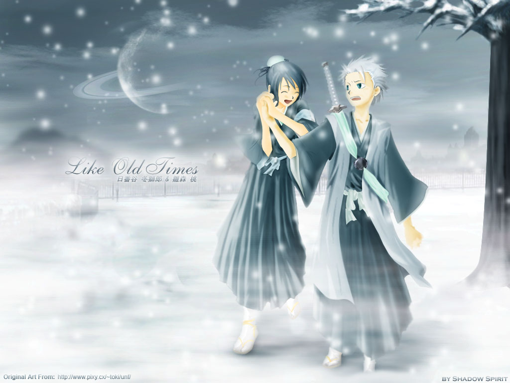 bleach, hinamori_momo, hitsugaya_toushirou, male, snow, winter