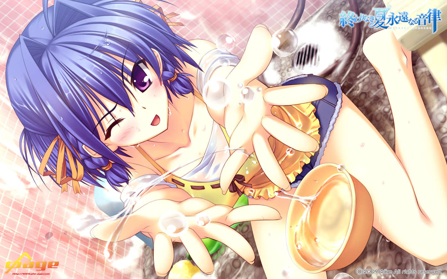 blue_hair, himukai_kyousuke, orihara_ai, owarinaki_natsu_towa_naru_shirabe, purple_eyes, see_through, short_hair, wet