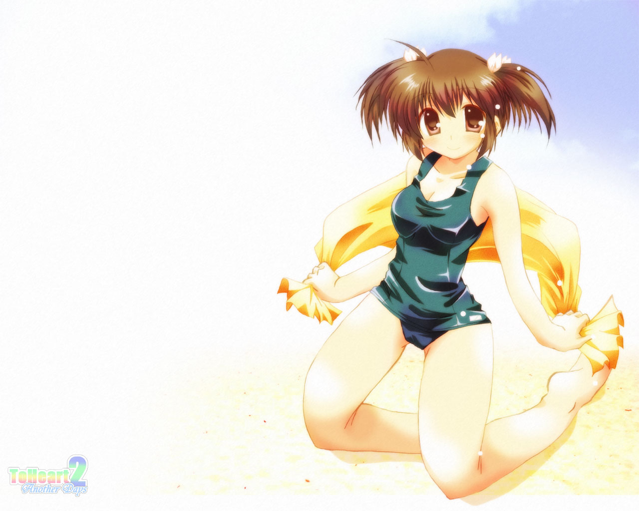brown_eyes, brown_hair, logo, school_swimsuit, swimsuit, tamaki, to_heart_2_another_days, twintails, white, yuzuhara_konomi