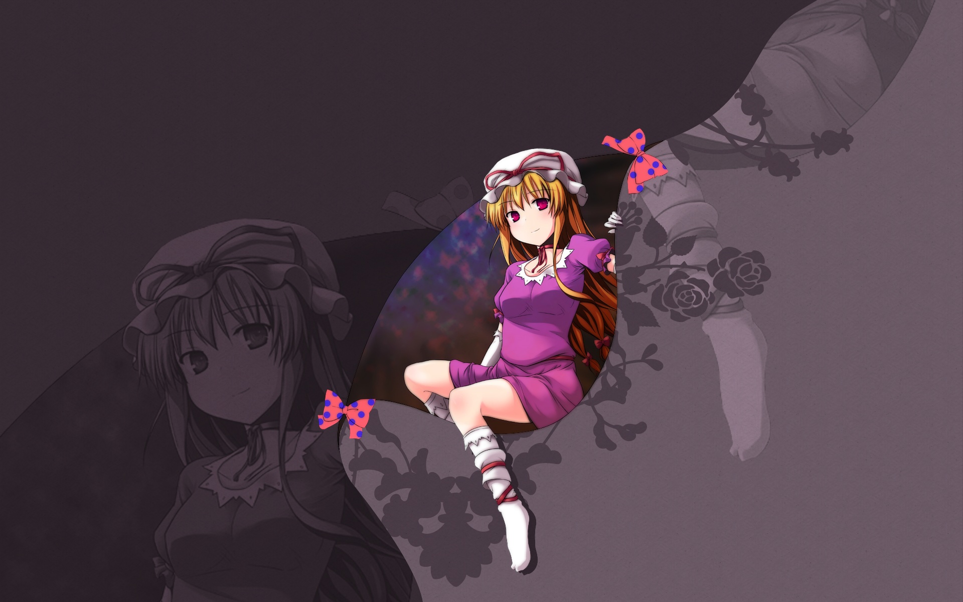 blonde_hair, konoha_kuzunoki, long_hair, tagme, touhou, yakumo_yukari, zoom_layer