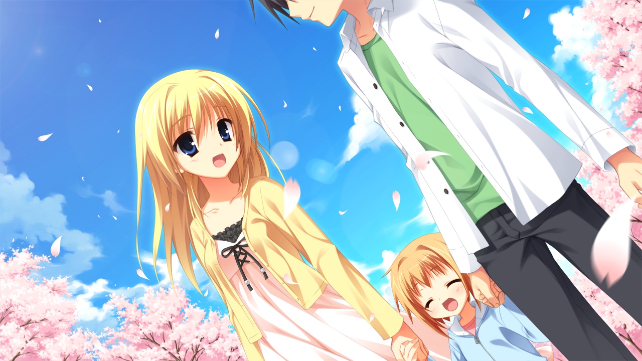 cherry_blossoms, chitose_haruki, chitose_sana, flowers, game_cg, muririn, petals, sky