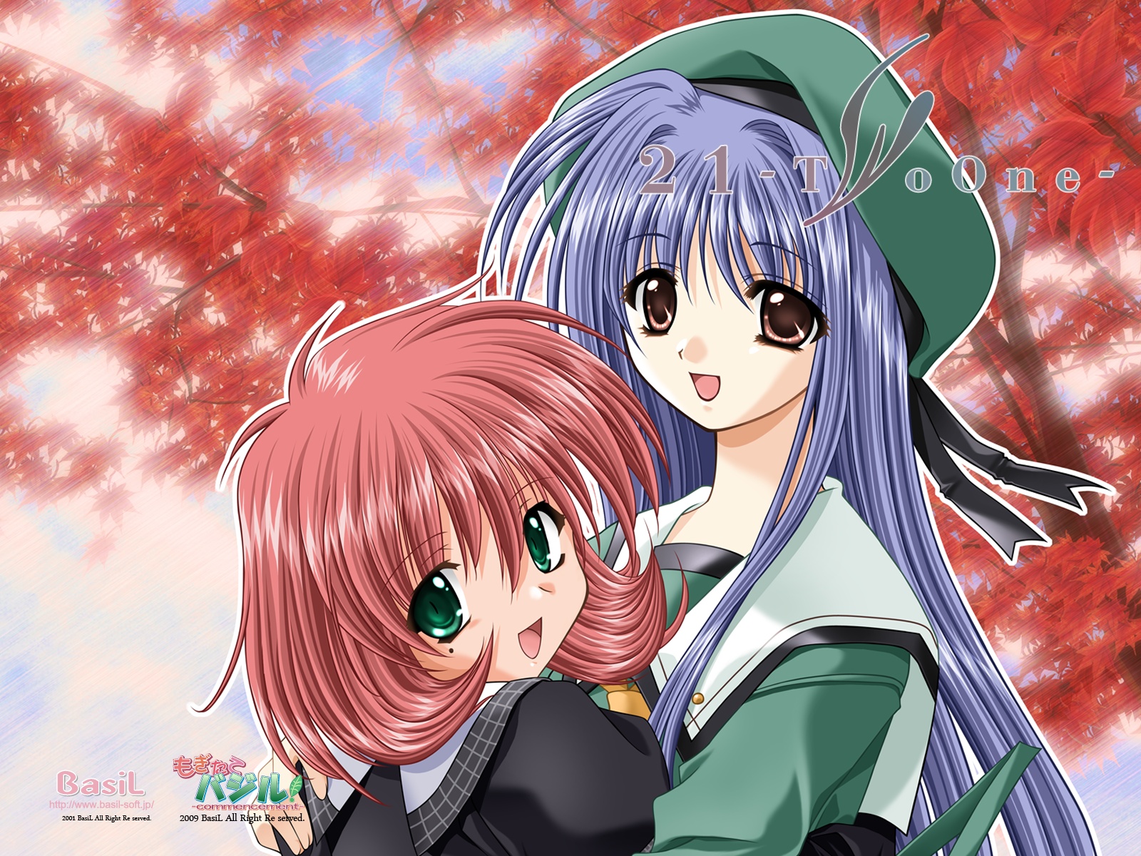 21, blue_hair, brown_eyes, futami_mio, green_eyes, ichinose_konoha, long_hair, pink_hair, school_uniform, short_hair