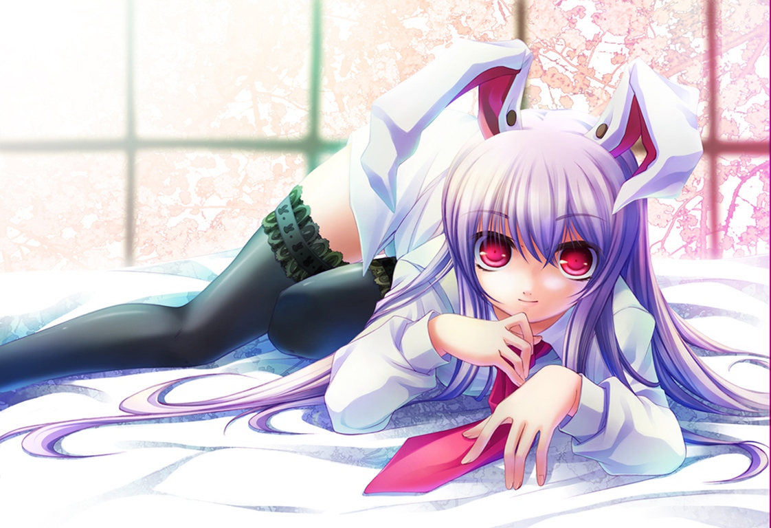 animal_ears, bunny_ears, bunnygirl, long_hair, purple_hair, red_eyes, reisen_udongein_inaba, takatsukasa_yue, thighhighs, touhou