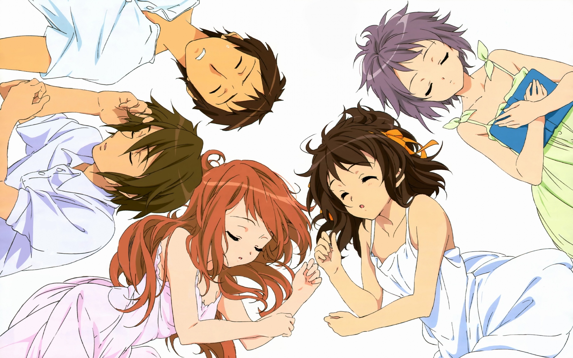 asahina_mikuru, group, koizumi_itsuki, kyon, male, nagato_yuki, nishiya_futoshi, sleeping
