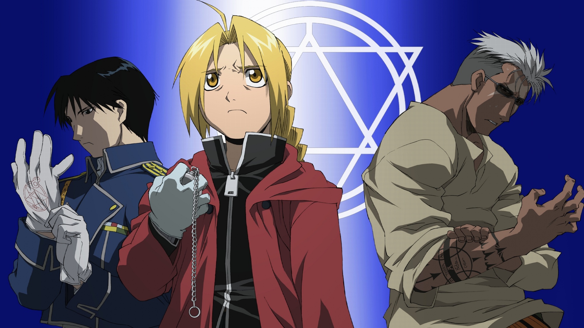 alphonse_elric, blonde_hair, blue, edward_elric, fullmetal_alchemist, roy_mustang, scar_(fma)