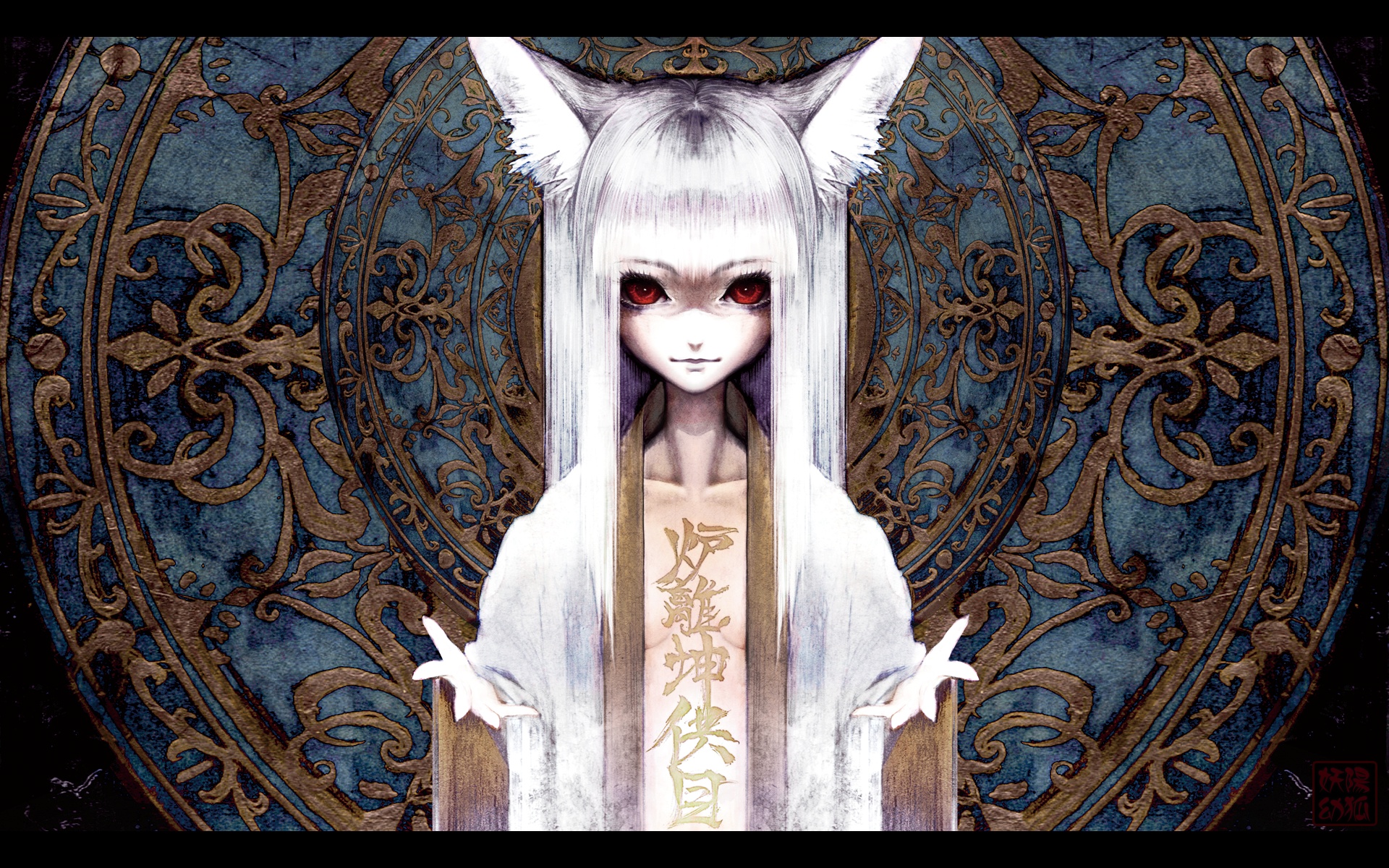 animal_ears, banpai_akira, breasts, cleavage, foxgirl, i.s.w., japanese_clothes, long_hair