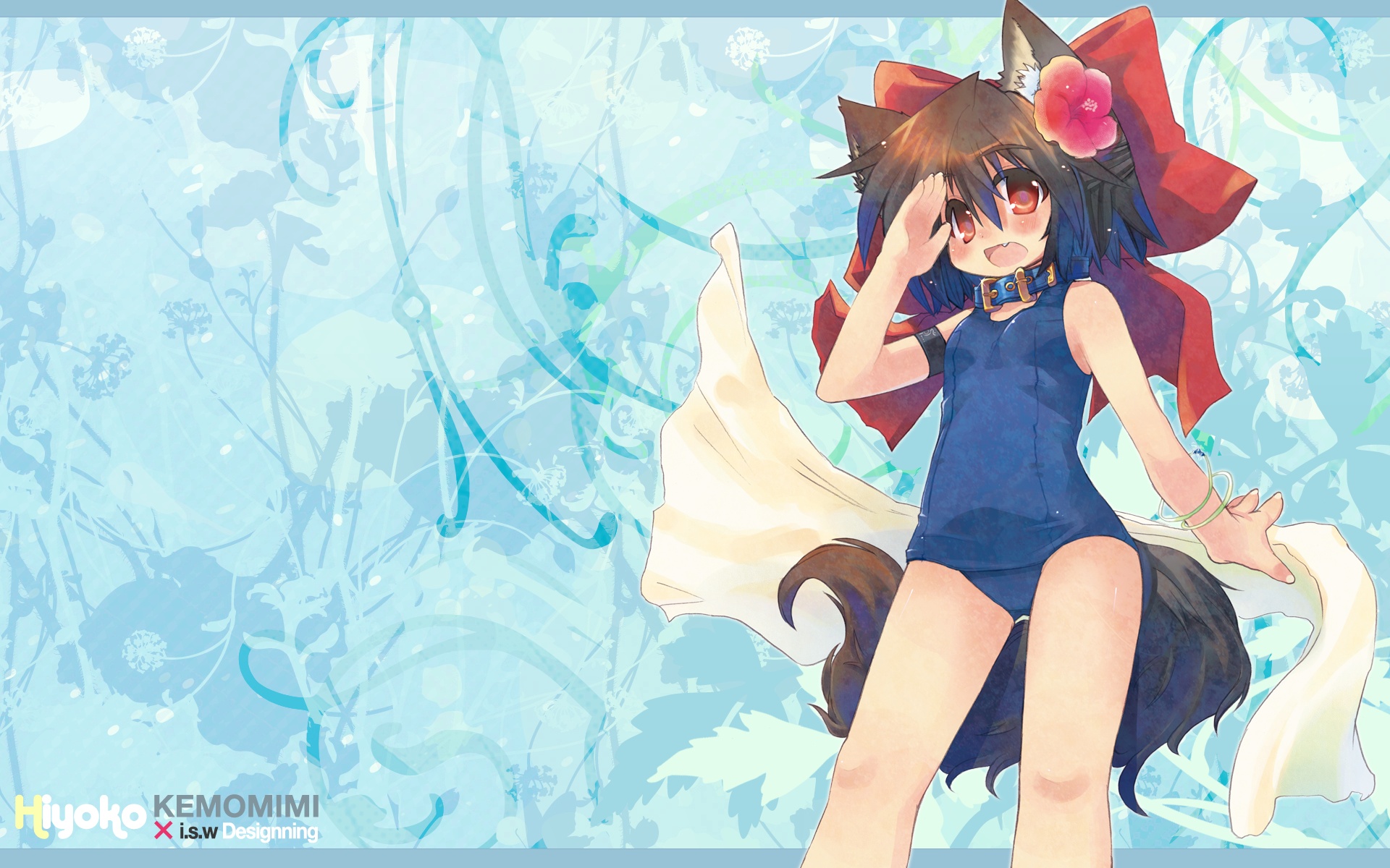 animal_ears, collar, doggirl, i.s.w., ryo_hiiragi, school_swimsuit, swimsuit, tagme, tail