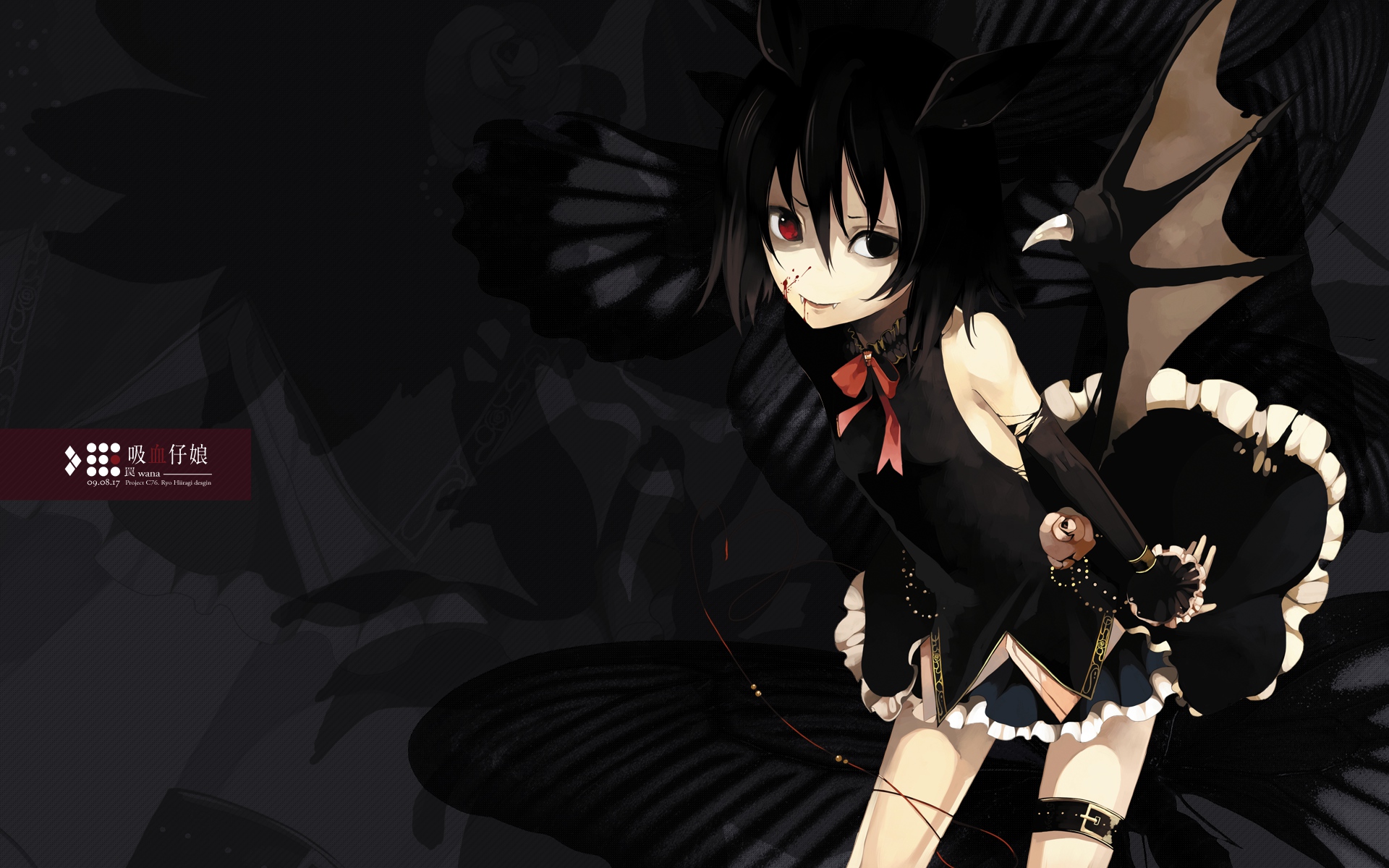 animal_ears, bicolored_eyes, blood, fang, i.s.w., ryo_hiiragi, tagme, wings