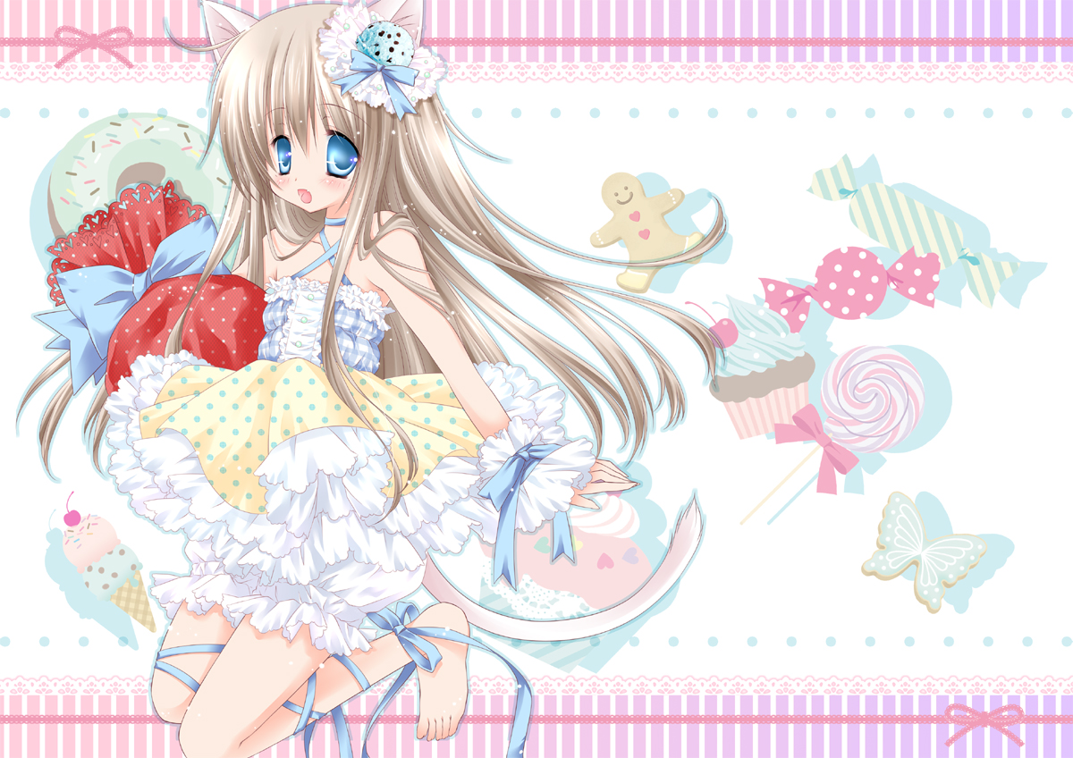 animal_ears, blonde_hair, blue_eyes, blush, catgirl, lolita_fashion, okazaki_anko, tail