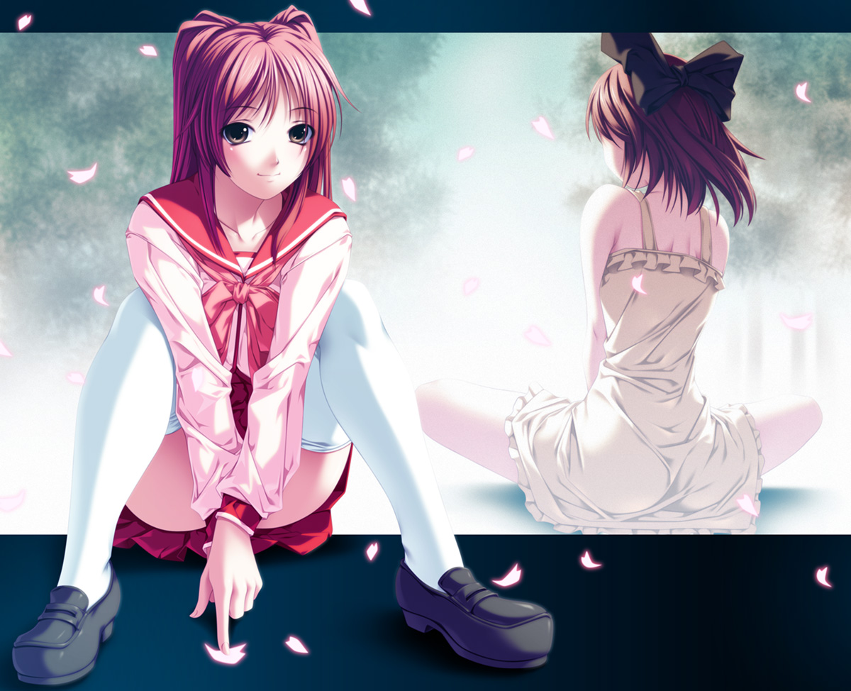 bow, dress, kousaka_tamaki, petals, rezi, school_uniform, to_heart, to_heart_2
