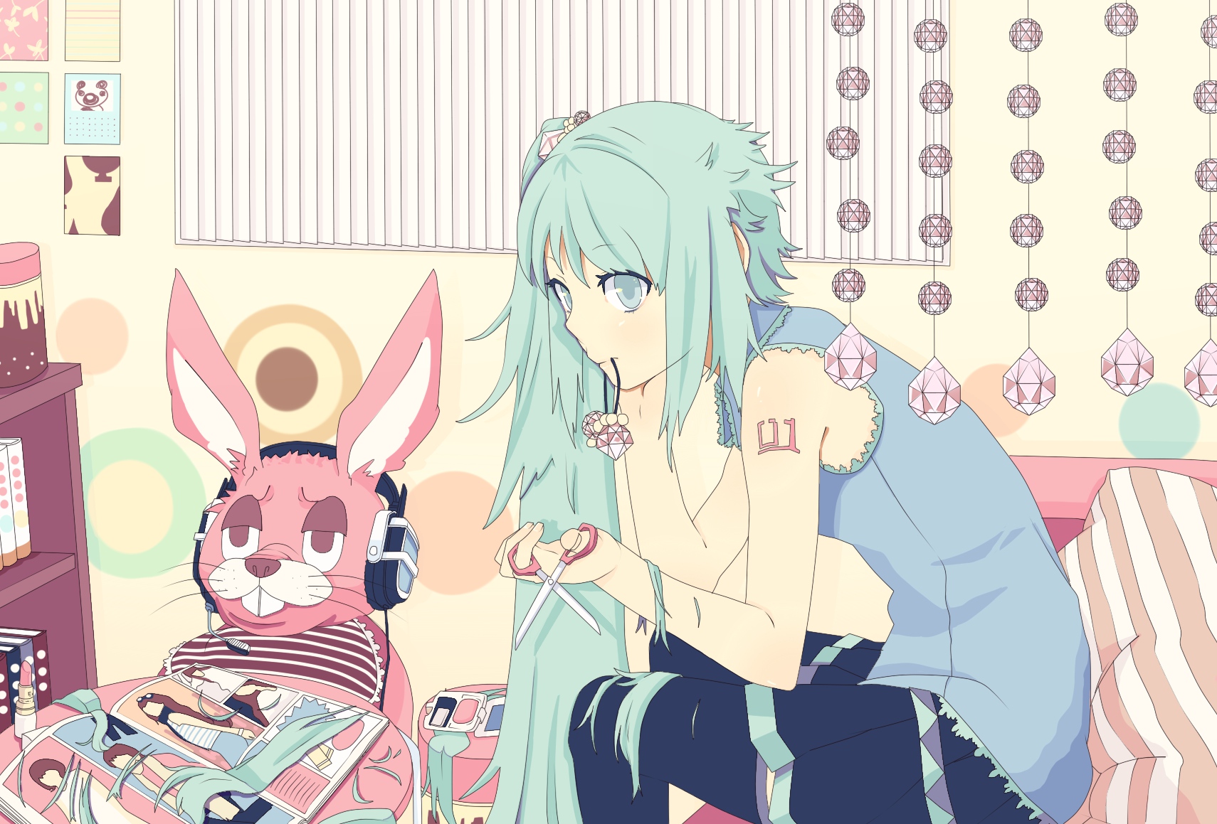 hatsune_miku, headphones, koyoi_mitsuki, lots_of_laugh_(vocaloid), vocaloid